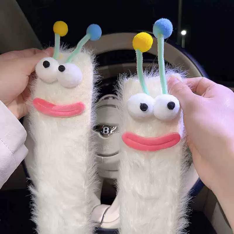 1 Pair Cartoon Socks Funny Expression Decoration Animal Big Eyes Thick Fuzzy Plush Warmth Retention Fall Winter Floor Socks Holiday Gift