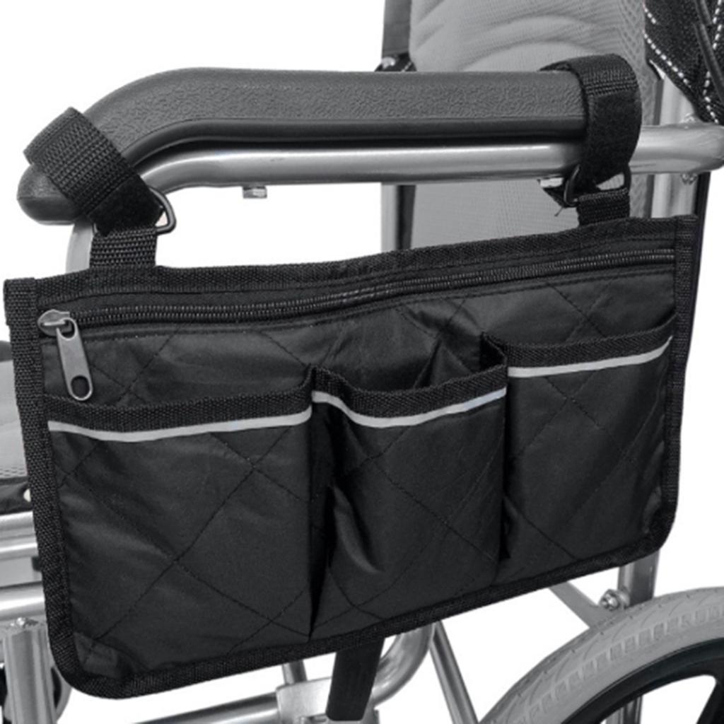 Wheelchair side armrest bag Reflective strip Portable Velcro polyester storage and hanging bag