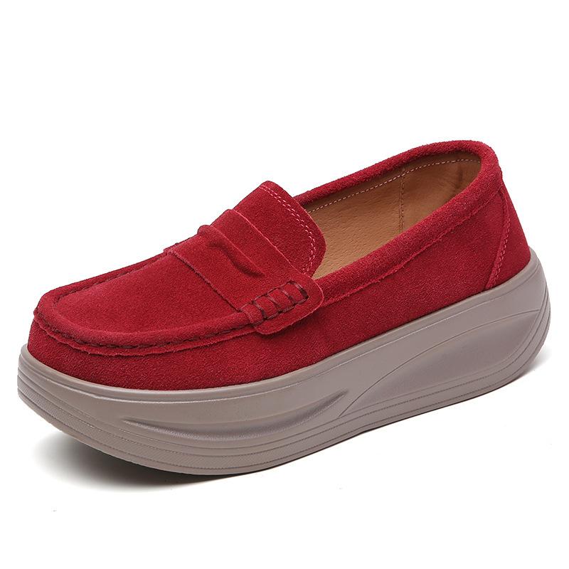 Женские лоферы на плоской платформе, женские туфли из высококачественной замшевой кожи на толстой подошве, женские туфли-слипоны на танкетке, женская повседневная обувь