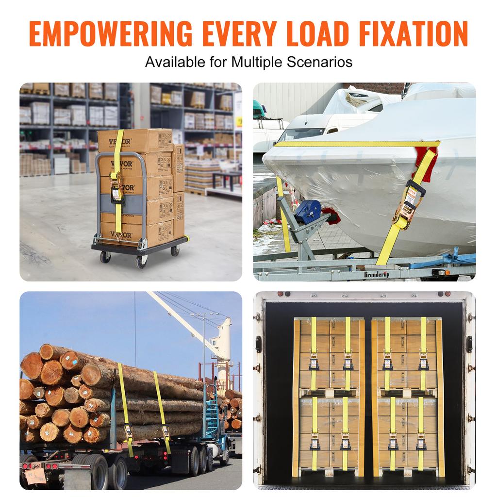 Ремни-трещотки SucceBuy (4 шт.) Двойной J-крюк с прочностью на разрыв 10000 фунтов для перемещения, крепления груза, бытовой техники, садовой техники