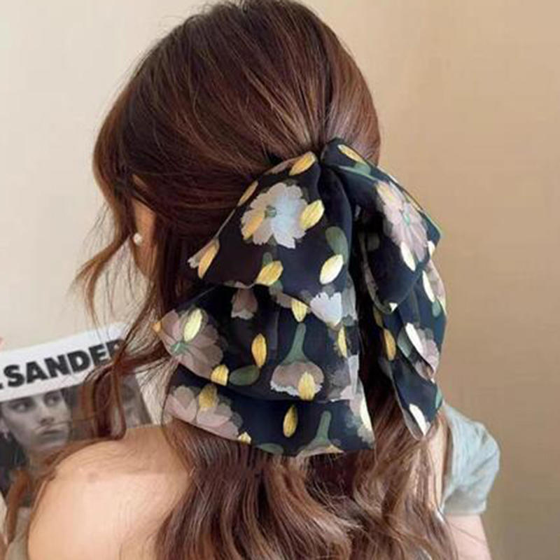 Elegant Women Large Bow Hair Claw Chiffon Big Bowknot Stain Bow Barrettes Hairpin Women Color Ponytail Clip Hair Accessories