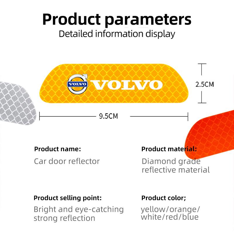 For Volvo 4Pcs Reflective Car Door Sticker Safety Warning Tape Decal For Volvo XC60 XC40 V60 V40 XC90 XC70 V50 S60 V70 S90 AWD V
