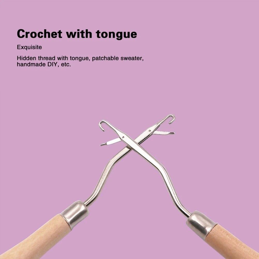 1Pcs Wooden Bent Latch Hook Latch Crochet Needle Hook Hair Extension Weave Needle Carpets Making Repair Craft Decor Tools