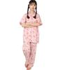 SAZAC Hello Kitty Shirt Cotton Short Sleeve and Long Pants Ribbon Hello Kitty Pajamas, 100% Broadcloth, Women's Set, Loungewear, (Red/L/SAN1799)