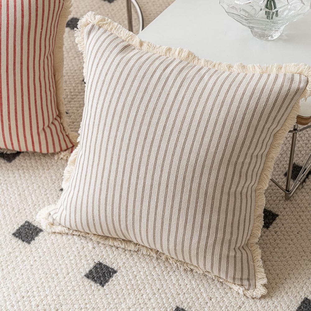 Linen Striped Throw Pillow Cover Nordic Style Cushion Cover Back Cushion Cover  Living Room