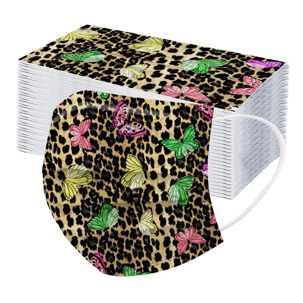 50PCS Adult Leopard Print Plus Butterfly Three-Layer Disposable Protective Mask