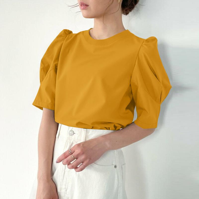 ZANZEA Женская повседневная летняя блузка с круглым вырезом и коротким рукавом