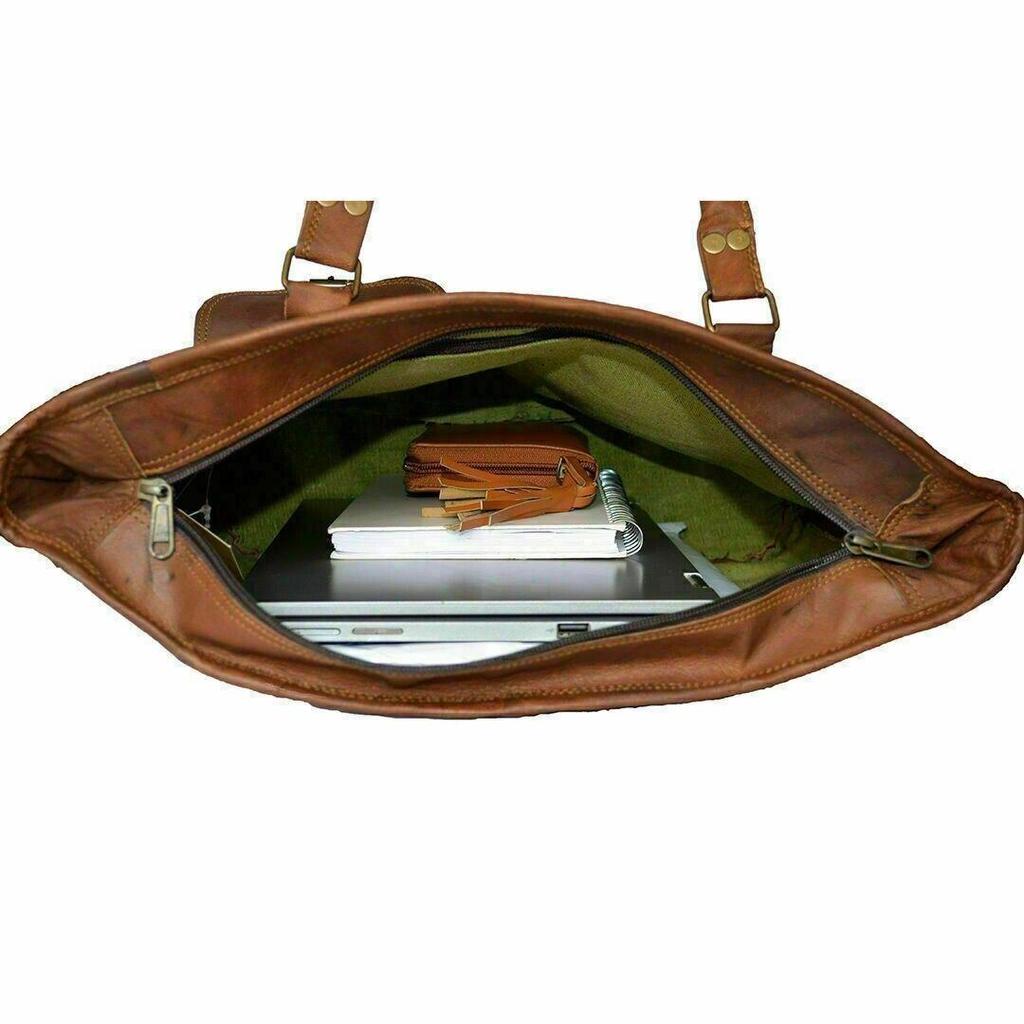 Women's Vintage Brown Handmade Leather Shoulder Purse Tote Crossbody Shopper Bag