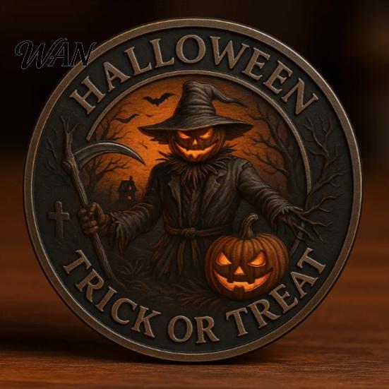 Halloween Commemorative Coin Challenge Scarecrow Pumpkin Reaper Edition Metal Trick (Skull Side) Design or Treat (Pumpkin Double Sided Collectible for