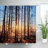Autumn Forest Landscape Shower Curtain Maple Trees Road Plants Fallen Leaves Rural Scenery Wall Hanging Bathroom Decor Curtain