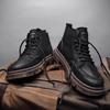 Men's 2024 Anti-Slip Soft Sole British Style Leather High-Top Boots, Work Boots, Martin Boots, Plus Velvet for Autumn and Winter.