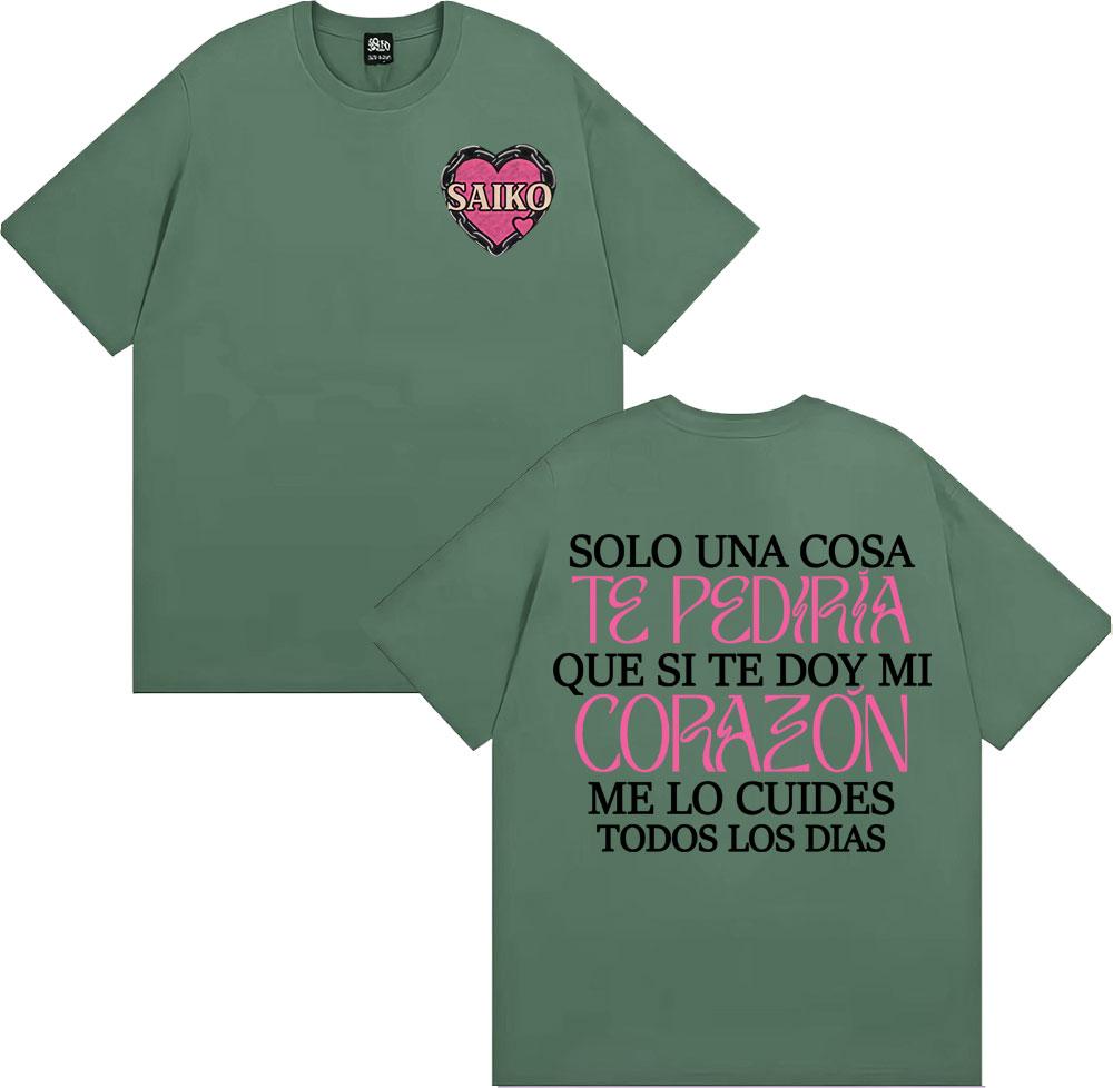 Rapper SAIKO Corazón Album Letters Print Tee Shirt Unisex Women Fashion Hip Hop Gothic Tshirt Cotton 100 Casual Oversized T Shirt