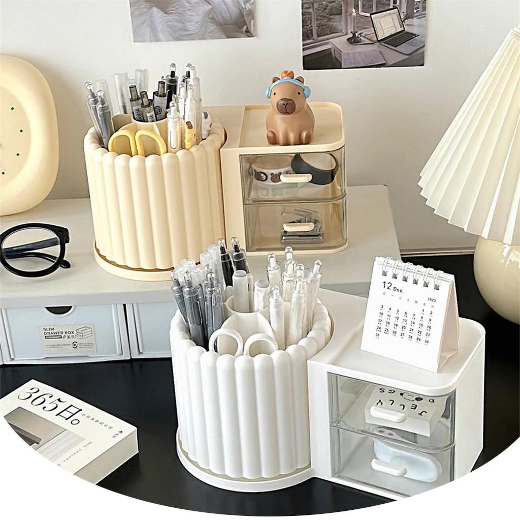 Вращающийся пыленепроницаемый органайзер для косметики: Подставка для кистей для макияжа, Хранение помад и теней для век, Подставка для ручек для стола