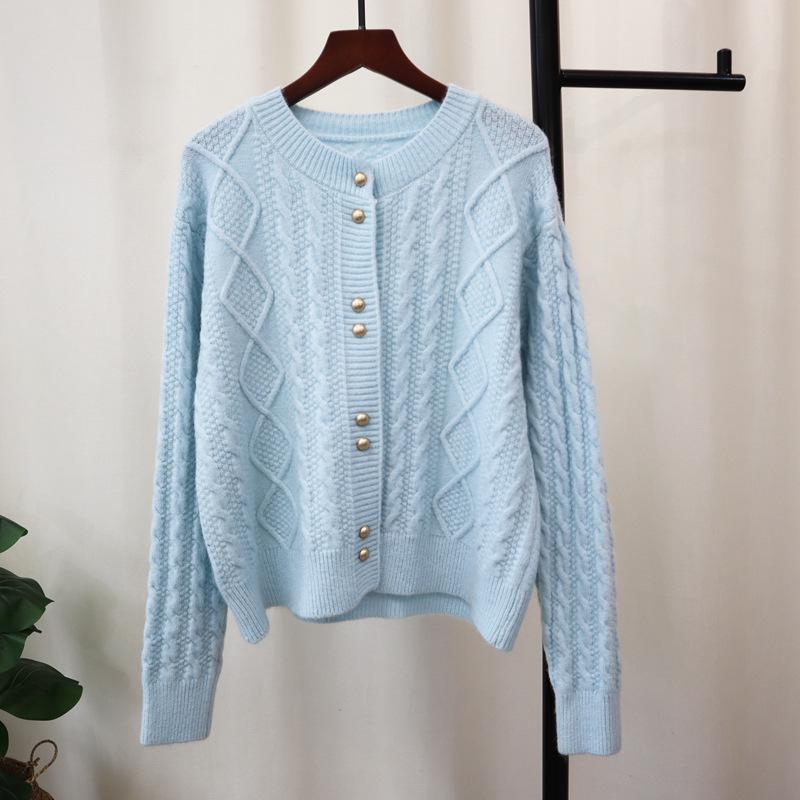 Ретро твист нежный ветер вязаный кардиган осень и зима новый дизайн чувство свободный мягкий восковой свитер куртка женская