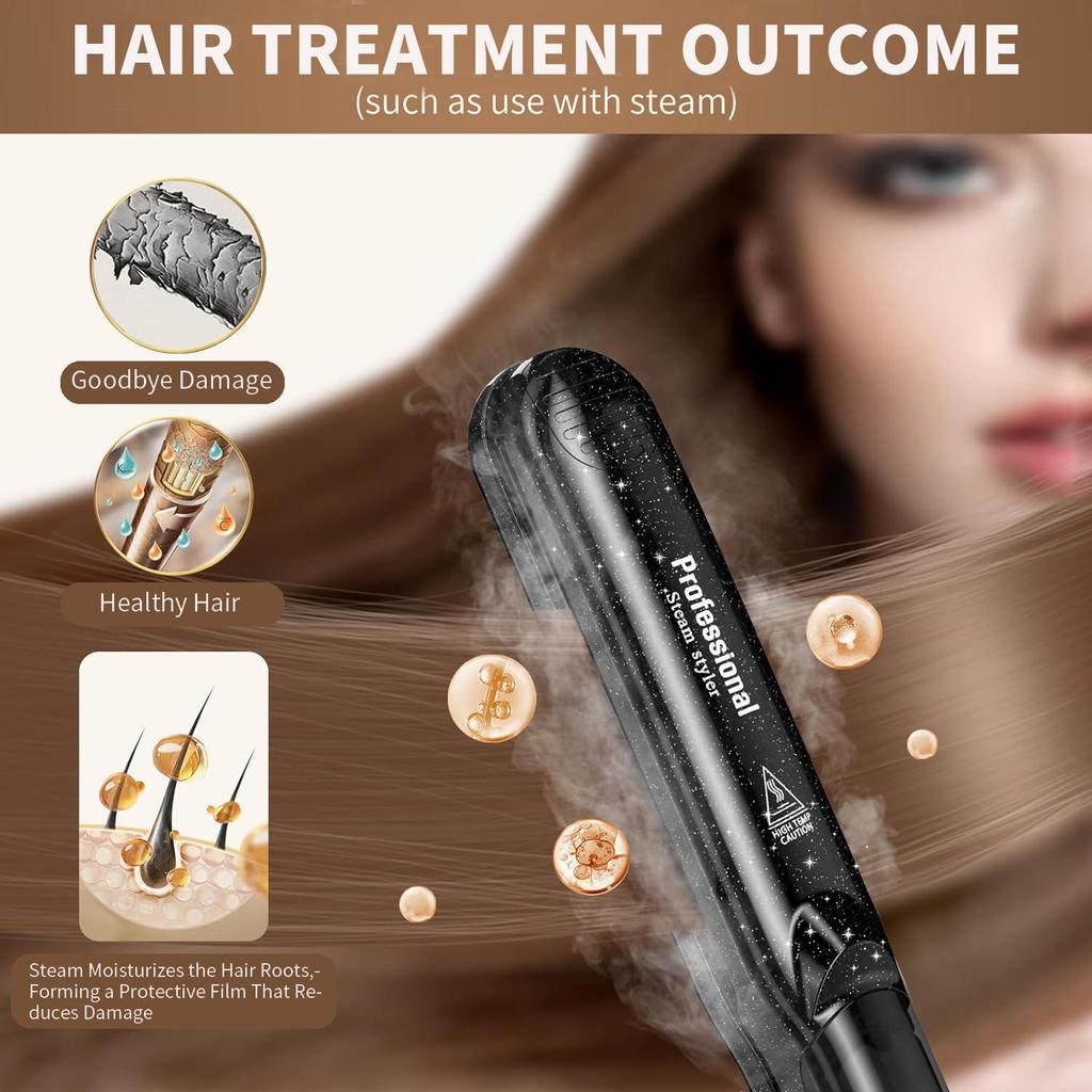 Паровой выпрямитель для волос, профессиональный паровой утюжок для салонов, керамический турмалиновый паровой утюжок для выпрямления волос с ионизацией 2 в 1