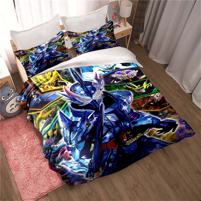 Masked Rider themed bedding set with duvet cover and pillowcases – suitable for single, double, king, and queen beds. A festive