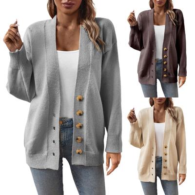 Женская мода повседневный трикотажный однотонный кардиган с капюшоном свитер пальто