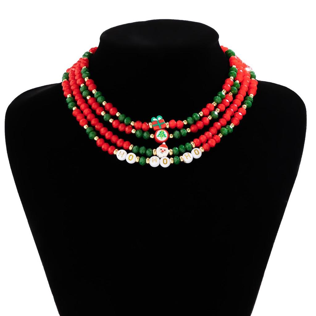 European and American Beaded Snowman Choker Necklace - Women's Imitation Crystal Christmas Gift Jewelry