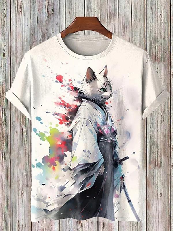 Funny Men's Animal Cat Printed T Shirt Short Sleeved Tees Tops 3D Print O-Neck Shirts Party Summer Casual Men's Clothing Apparel