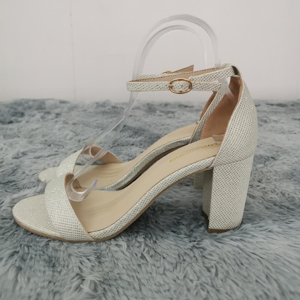 LOSLANDIFEN/женские сандалии с блестками, сексуальные сандалии с открытым носком на толстом высоком каблуке 8 см и ремешком с пряжкой, вечерние свадебные туфли серебристого и золотого цвета