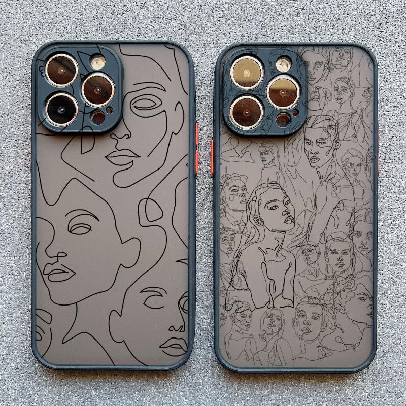 Абстрактная Геометрическая Арт Линия Лицо Чехол для Телефона для IPhone 15 14 Pro Max Plus 13 12 11 Pro Max Mini 7 8 Plus X XS XR Ударопрочный Чехол