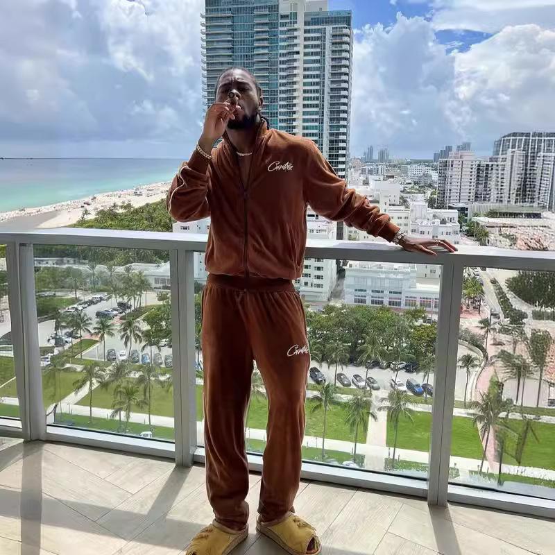 Унисекс Уличная ретро куртка и брюки с принтом дьявола, на воротнике-стойке, на молнии.