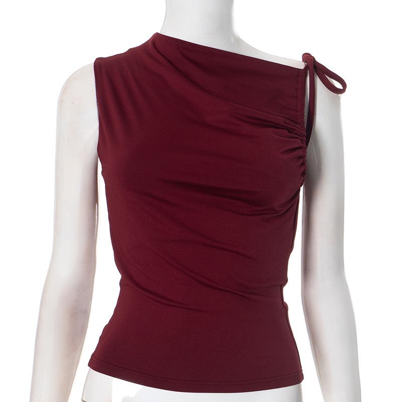 YYFS Женская мода повседневная летняя весна однотонный принт без рукавов косой воротник блузки и рубашки