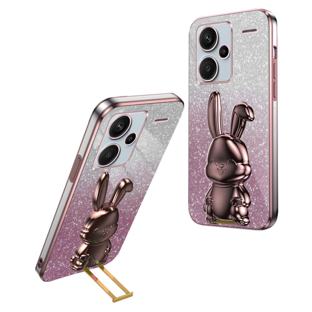 Xiaomi Redmi Note 13 Pro+ Case, Glitter Rabbit, with Slide-Out Stand, Pink