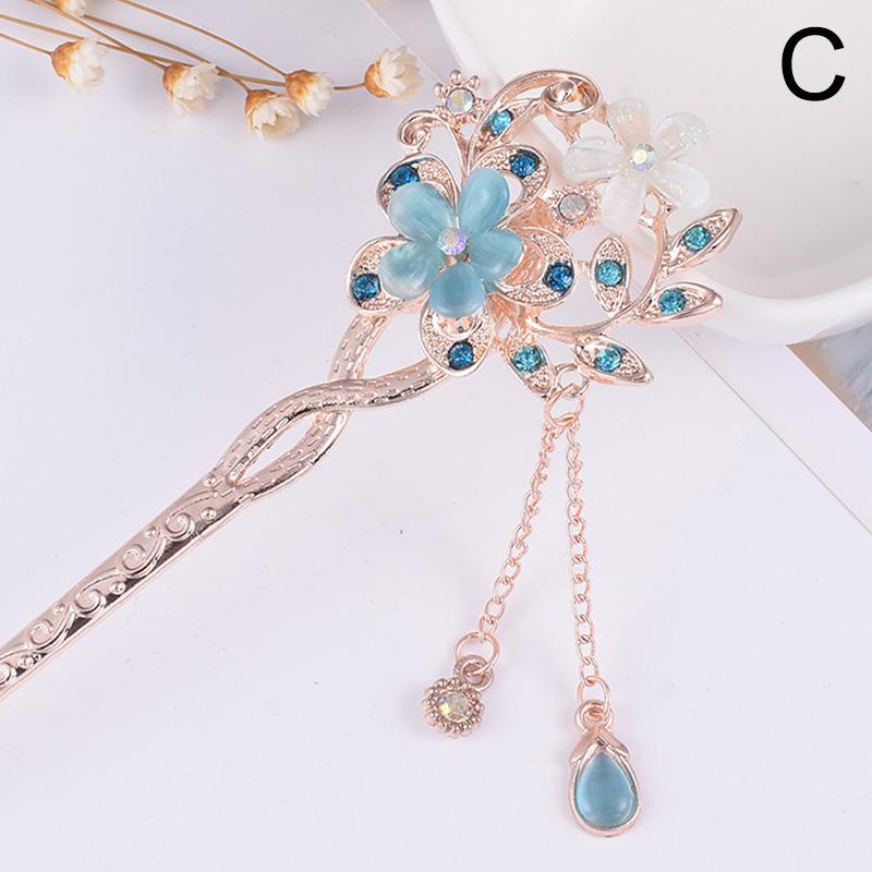 1PC Hair Sticks Rhinestones Crystal Flowers Women Headdress Elegant Hairpins Headwear Hair Jewelry Hair Clip