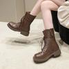 Fashion 2024 New Women's Shoes Side Zipper Women's Boots Fashion Front Lace-up Modern Boots Women Winter Round Toe Mid-Calf Bootszapatos