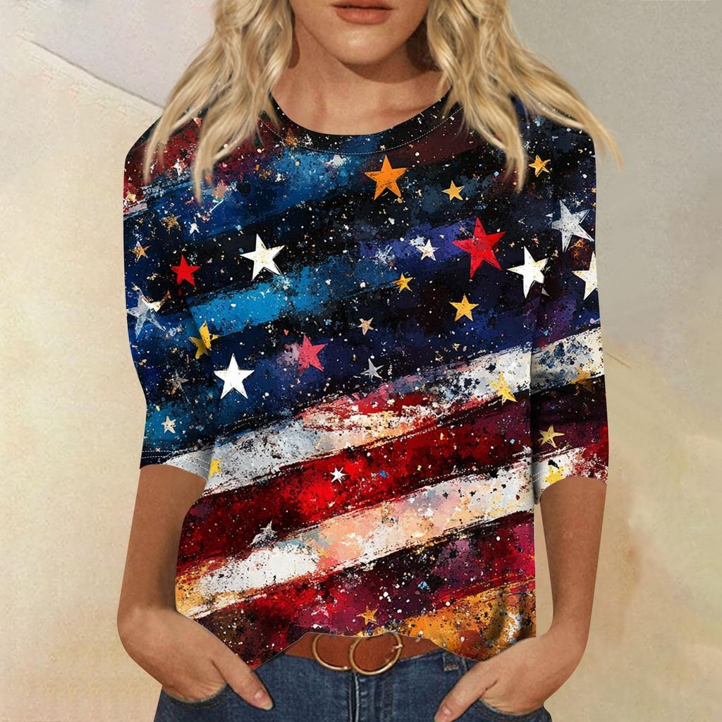 Женская футболка Повседневная футболка с принтом «День независимости», джемпер с круглым вырезом