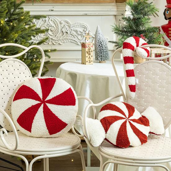 Рождественская подушка в форме сердца в форме леденца, яркий цвет, праздничная новогодняя вечеринка