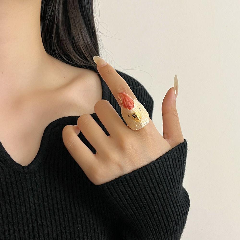 Кавайное преувеличенное кольцо Геометрическое массивное эмалевое кольцо Забавное кольцо с эмалью в виде попугая Кольцо для пары
