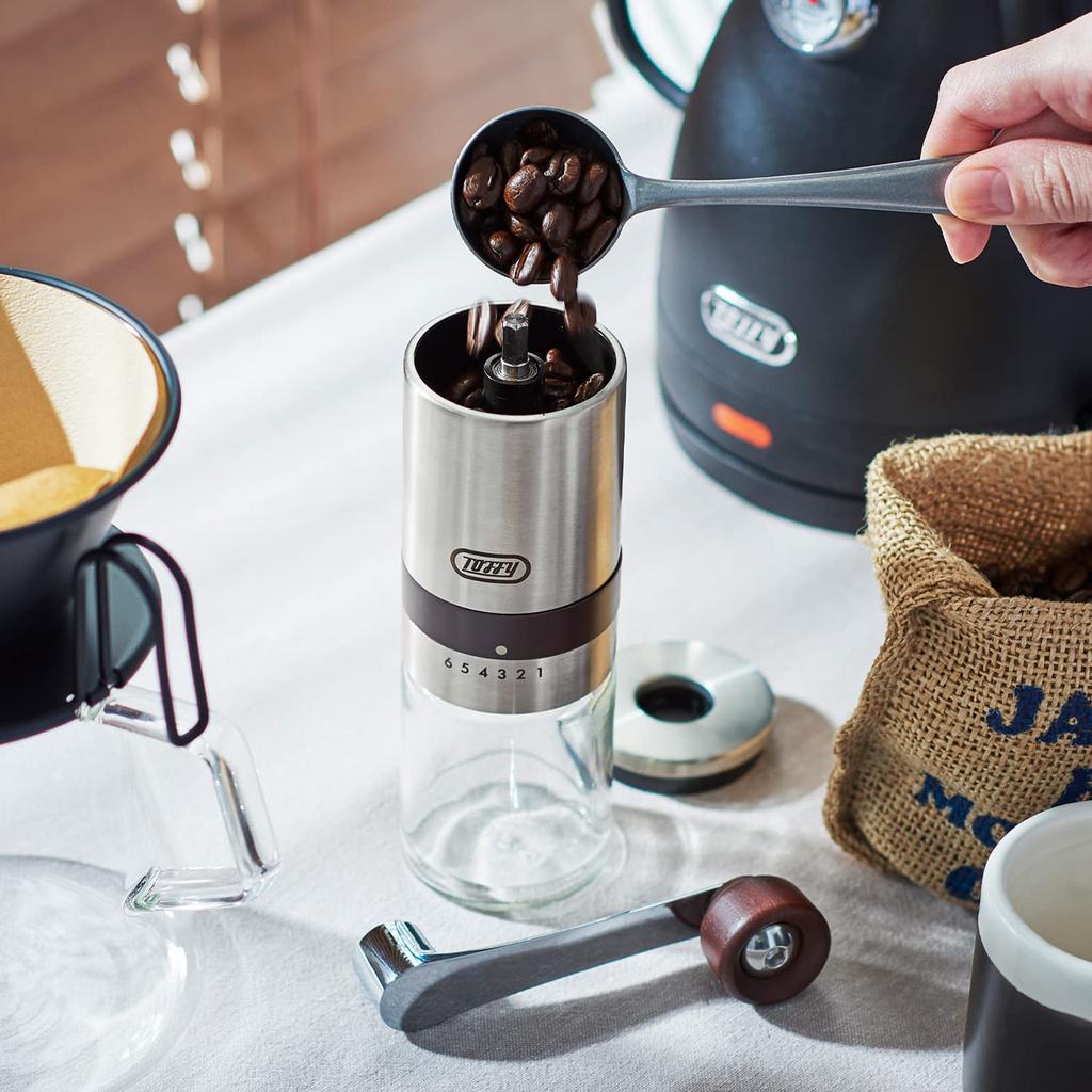Ручная керамическая кофемолка из нержавеющей стали, компактная, с регулировкой помола, керамическая мельница для улицы, стильная [Toffy] K-KU10, ручная 6-уровневая K-KU10-SV
