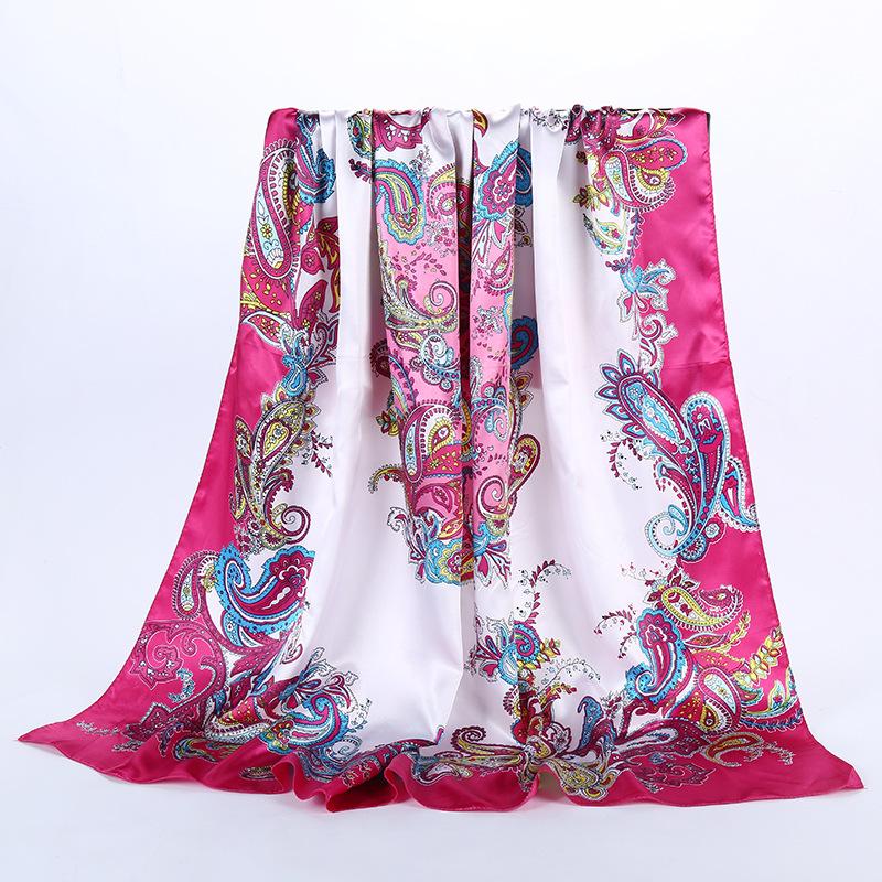 Новый атласный женский шарф, шелковый шарф с принтом, модный пляжный большой квадратный шарф, солнцезащитный крем, шаль от солнца