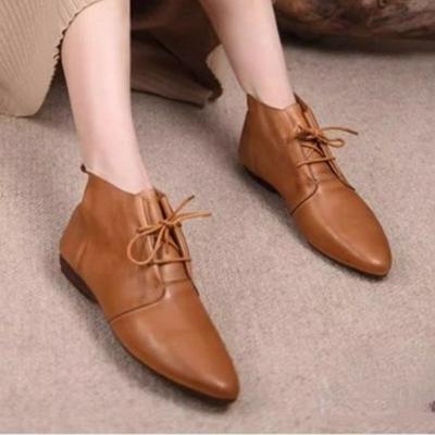 Распродажа модной женской обуви Новые женские ботинки на шнуровке Осенние заостренные носки Твердые короткие бочонки на низком каблуке Модные ботинки Zapatos De Mujer