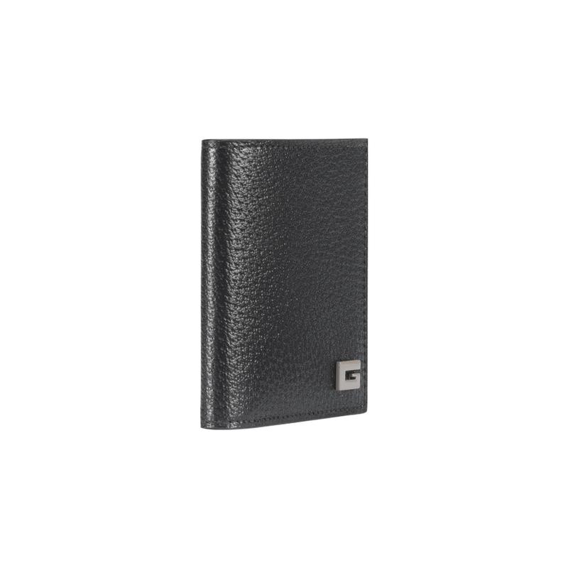 Gucci Letter Logo Flap Closure Leather Wallet Men's Black