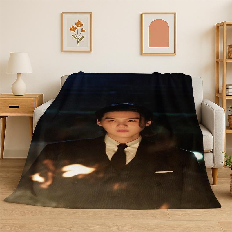 Kpop BBTS SUGA Agust D Yoon Gi Flannel Blanket Soft Warm Throw Blanket for Bedroom Living Room Bed Travel Camping Picnic Gift