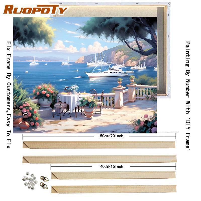 Рамка для рисования по номерам на холсте, гавань, пейзажный рисунок с цифрами для взрослых, домашний декор ручной работы 40x50 см