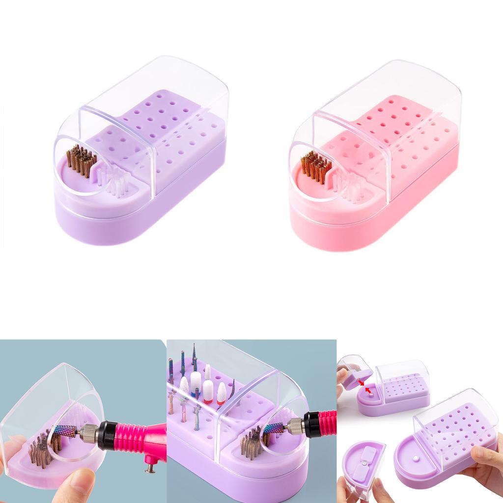 2 In 1 Nail Drill Bits Holder Nail Drill Bits Cleaning Brush Case 30 Holes Nail Art Drill Bits Stand Display Storage Box