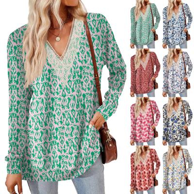 Женские топы Свободные свободные футболки с длинными рукавами контрастного цвета и разрезом Женские топы