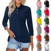 Women's Fashion Casual Lapel 3/4 Sleeve Solid Color Shirt Women's Button Up Tops