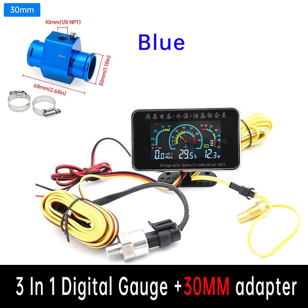 3 IN 1 Water Temperature/Oil Pressure/voltage Gauges+Water Temperature Sensor 12/24v Multi-Function Digital Gauge with Alarm