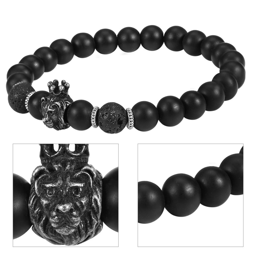 Мужской браслет с подвеской в виде головы черного льва из бисера, модные ювелирные изделия