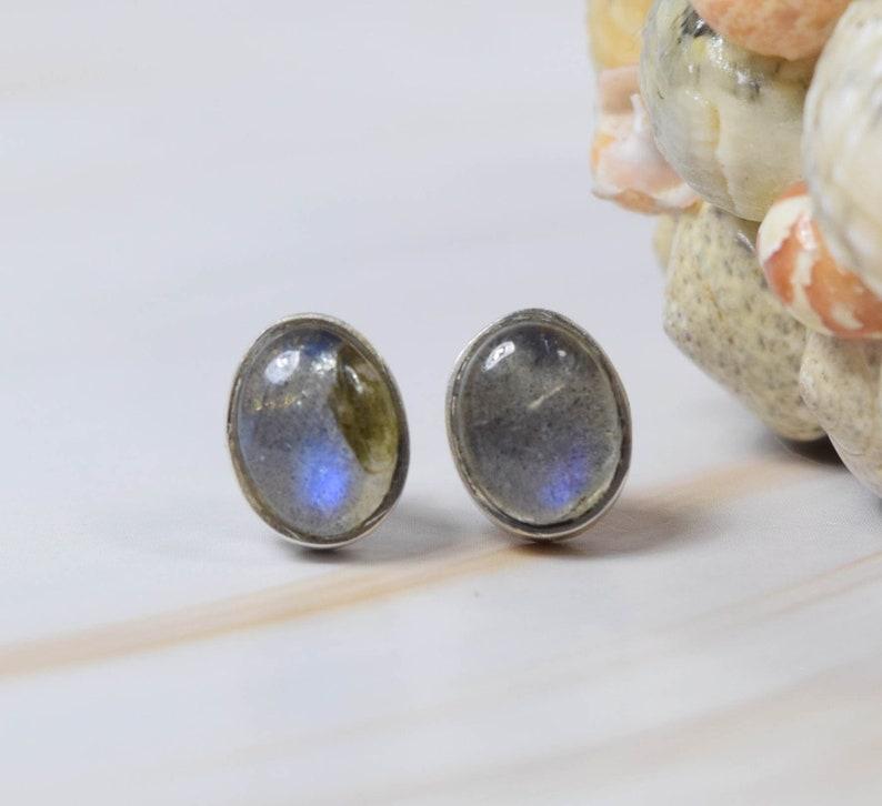 Labradorite Gemstone Stud Earring, Women Stud, Gift For Her, 925 Sterling Silver, Simple Stud