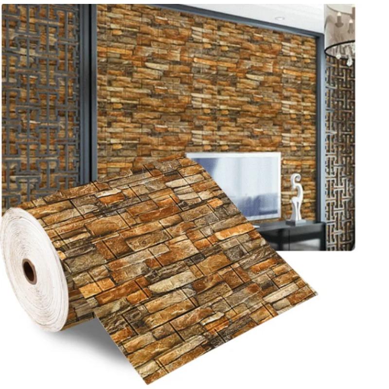 3D Self-Adhesive Wallpaper 70cm*1m Continuous Waterproof Brick Wall Stickers Living Room Bedroom Children's Room Home Decoration
