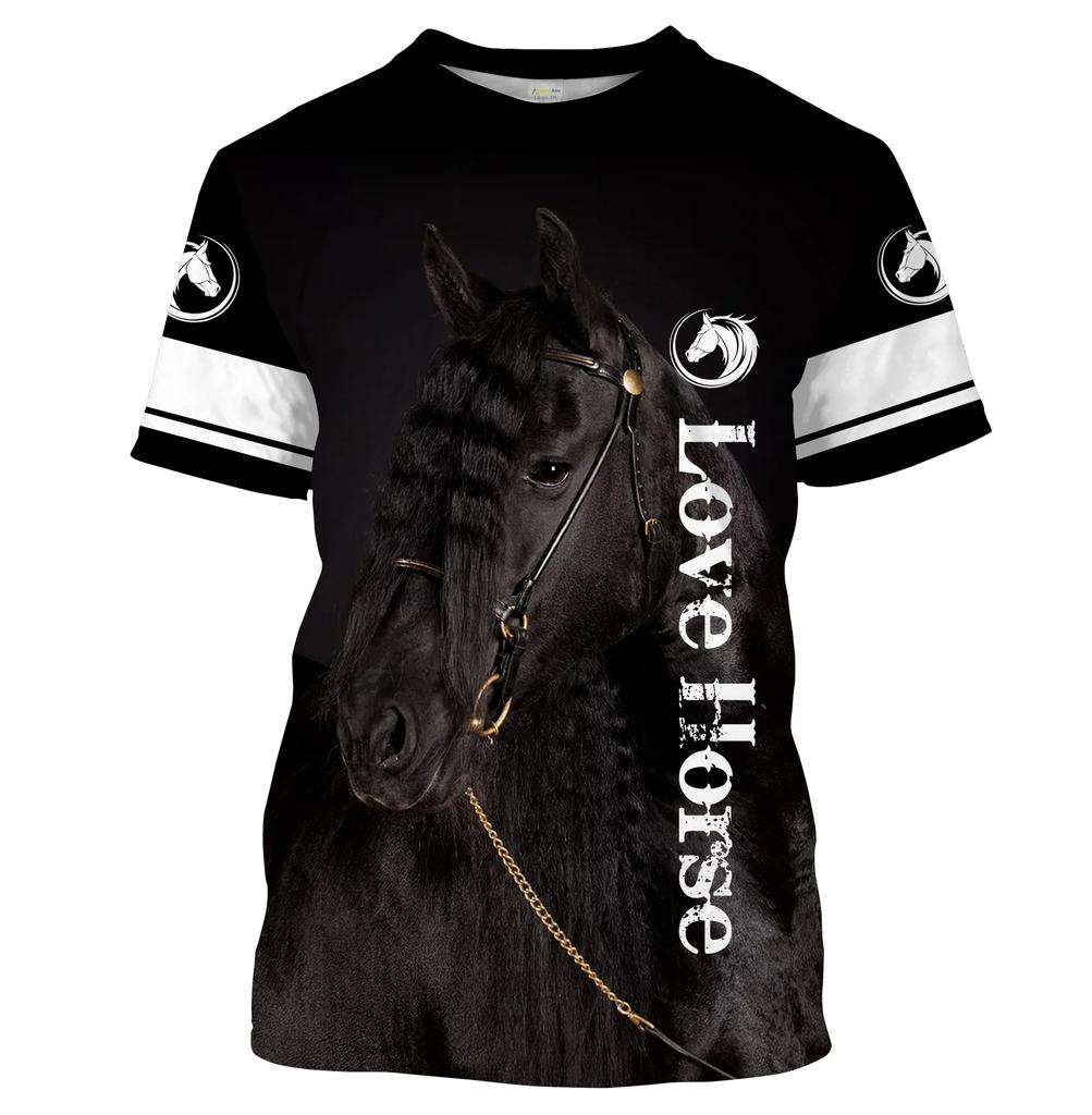 2024 Men's Short Sleeve T-shirt 3D Horse Pattern Printing Top Round Neck Short Sleeve Men's Summer T-shirt Top S-5XL