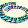 Rainbow Color Vacuum Plating 316L Stainless Steel Width 32mm Very Heavy 40-55cm Big Necklace