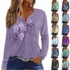 Жен. Футболка Футболка на пуговицах с длинным рукавом Повседневные Выходные Мода Классический Топ с v-образным вырезом Обычный