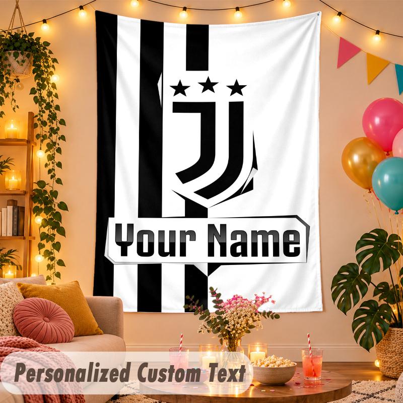 Juventus Personalized Wall Tapestry Custom Name Text Polyester Hanging Decor Home Room